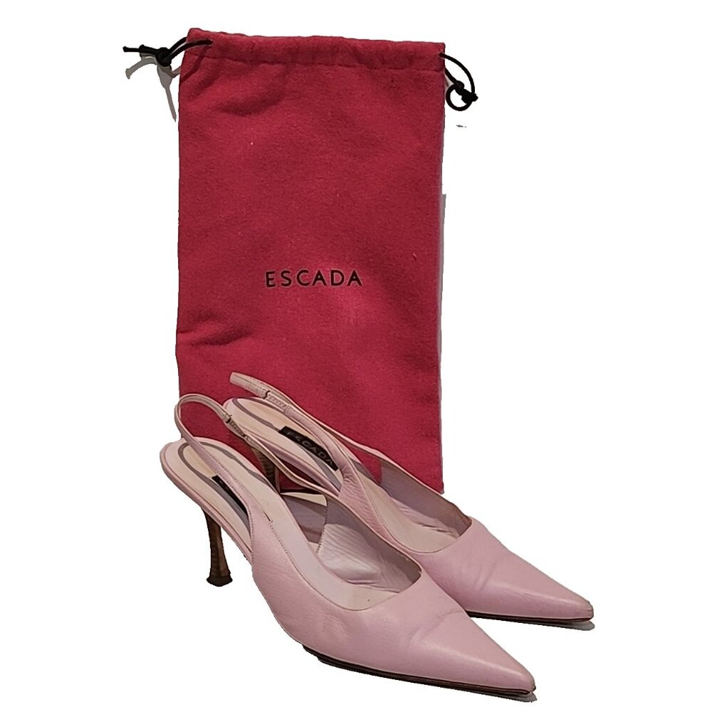 Vintage ESCADA size 10 Leather Bubblegum Pink Slingback 3.5” Heels pumps shoes